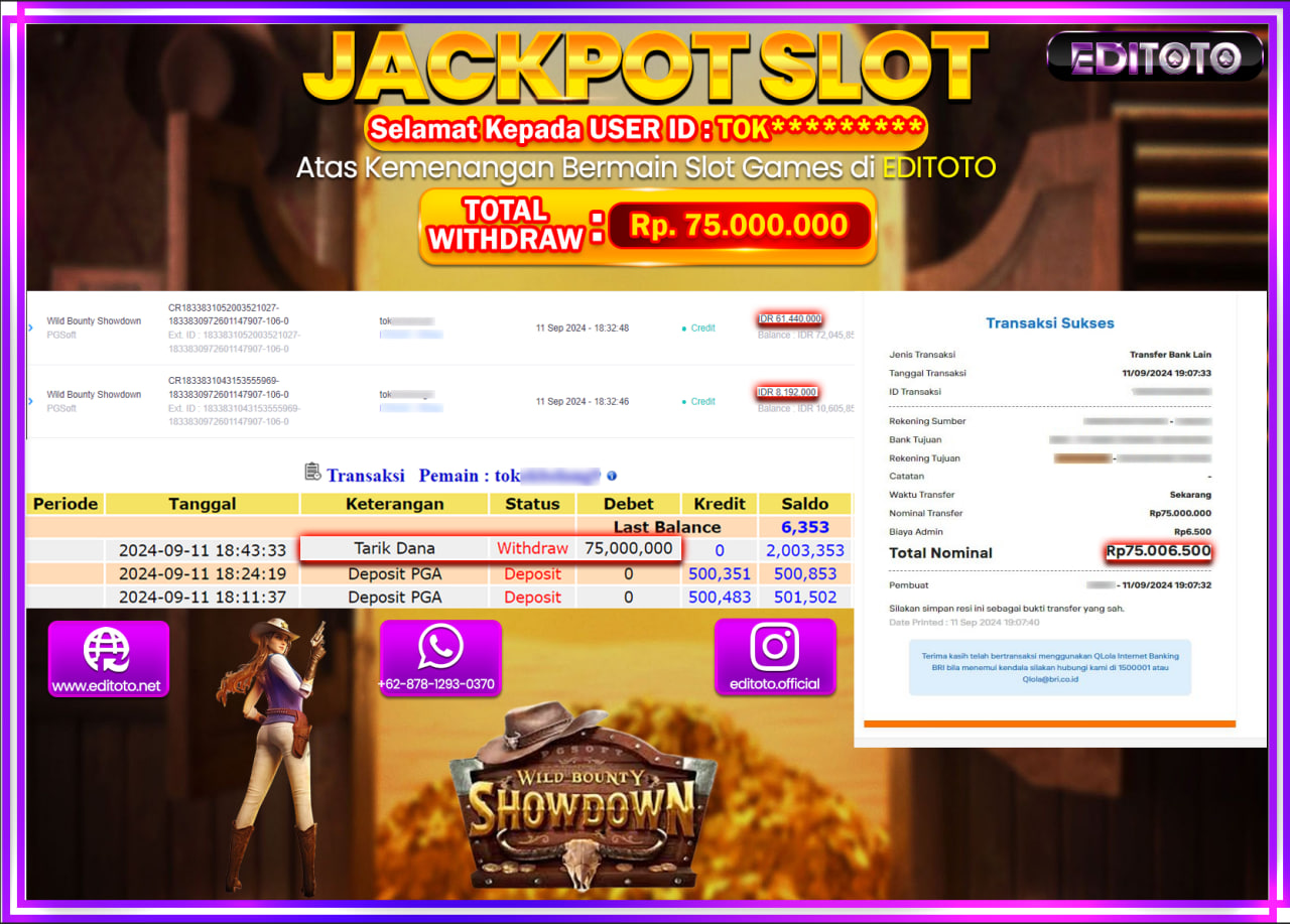 JACKPOT SLOT WILD BOUNTY SHOWDOWN   Rp.75.000.000.,- LUNAS