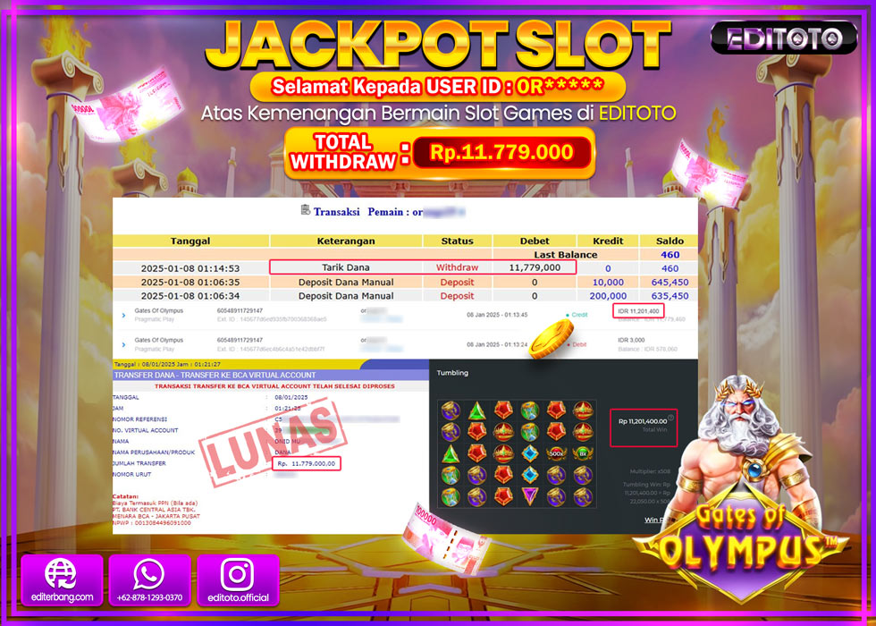 JACKPOT SLOT GATES OF OLYMPUS  Rp.11.779.000.,- LUNAS