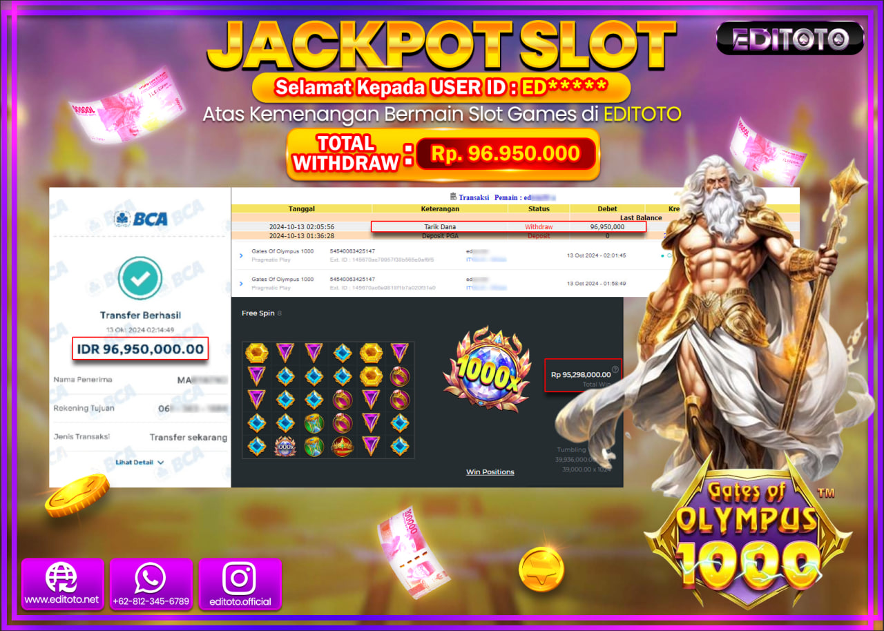 JACKPOT SLOT Gates Of Olympus 1000 Rp.96.950.000.,- LUNAS