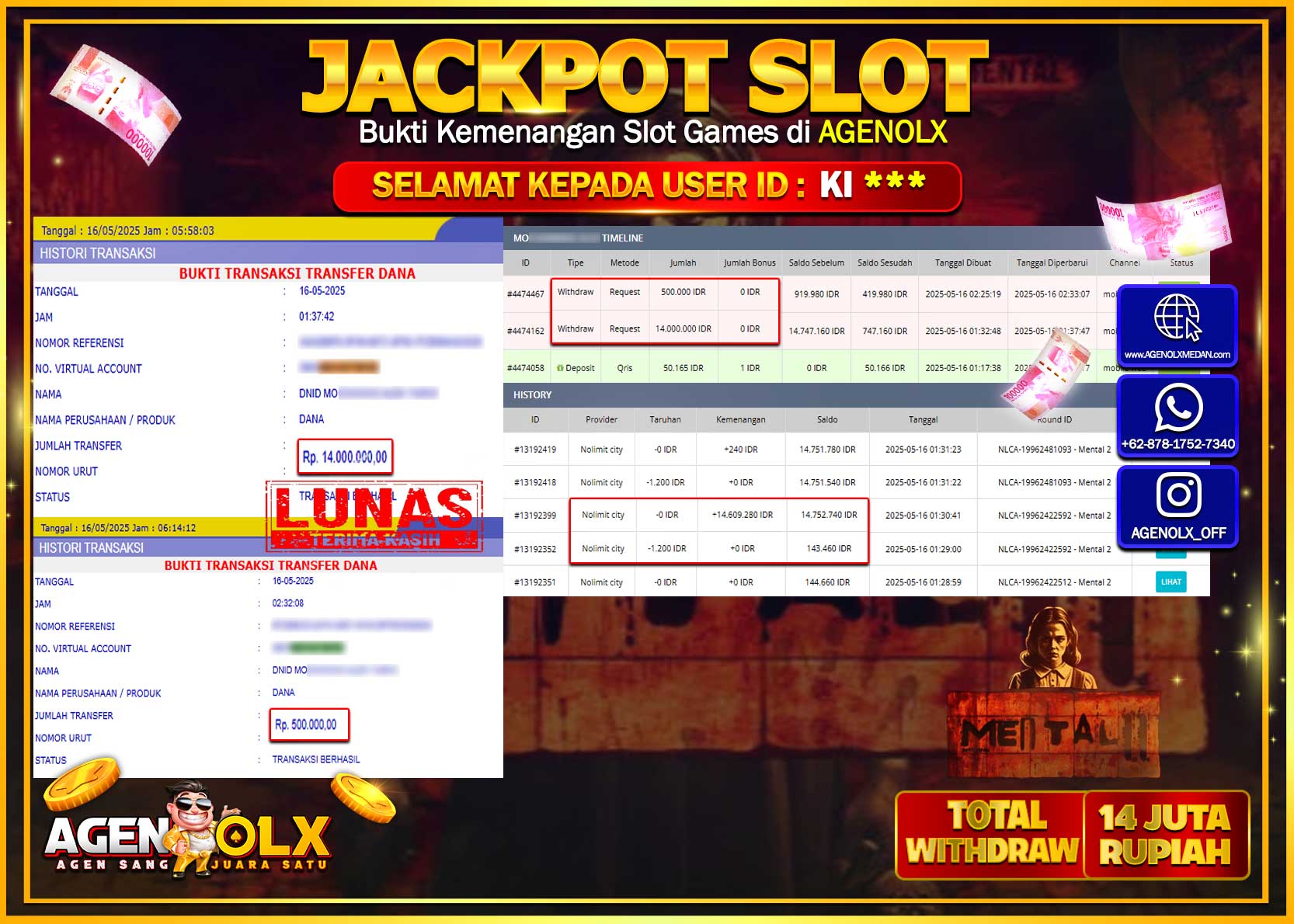 AGENOLX JACKPOT SLOT NO LIMIT CITY MENTAL2   Rp 14.500.000,- LUNAS