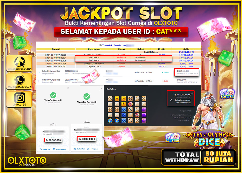 OLXTOTO JACKPOT SLOT GATES OF OLYMPUS DICE Rp.50.000.000.,- LUNAS