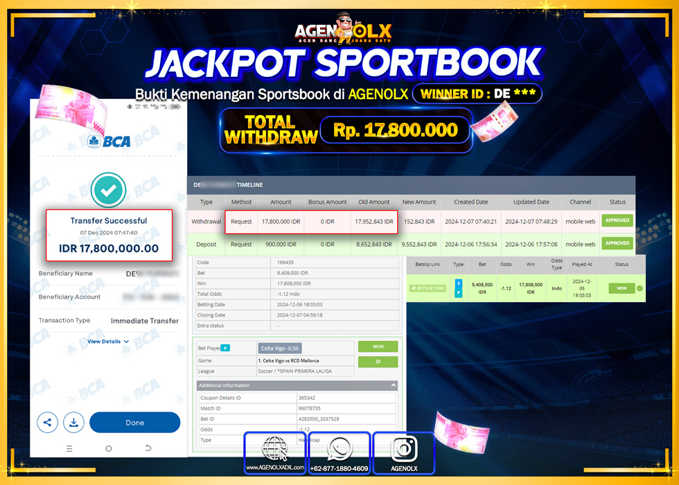 AGENOLX JACKPOT SPOORTBOOK Rp 17.800.000,- LUNAS
