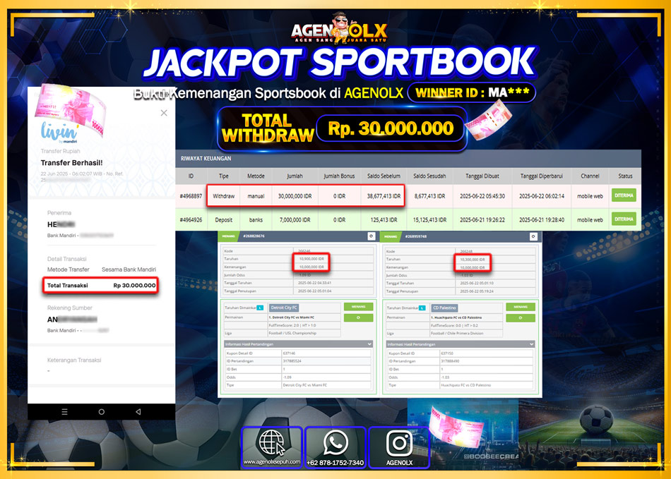 AGENOLX JACKPOT SPOORTBOOK Rp 30.000.000,- LUNAS