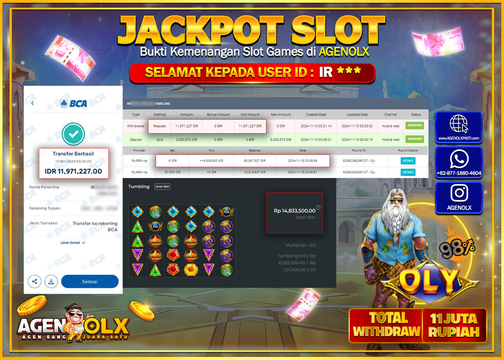 AGENOLX JACKPOT  SLOT PP 98% RTP OLY Rp 11.000.000,- LUNAS