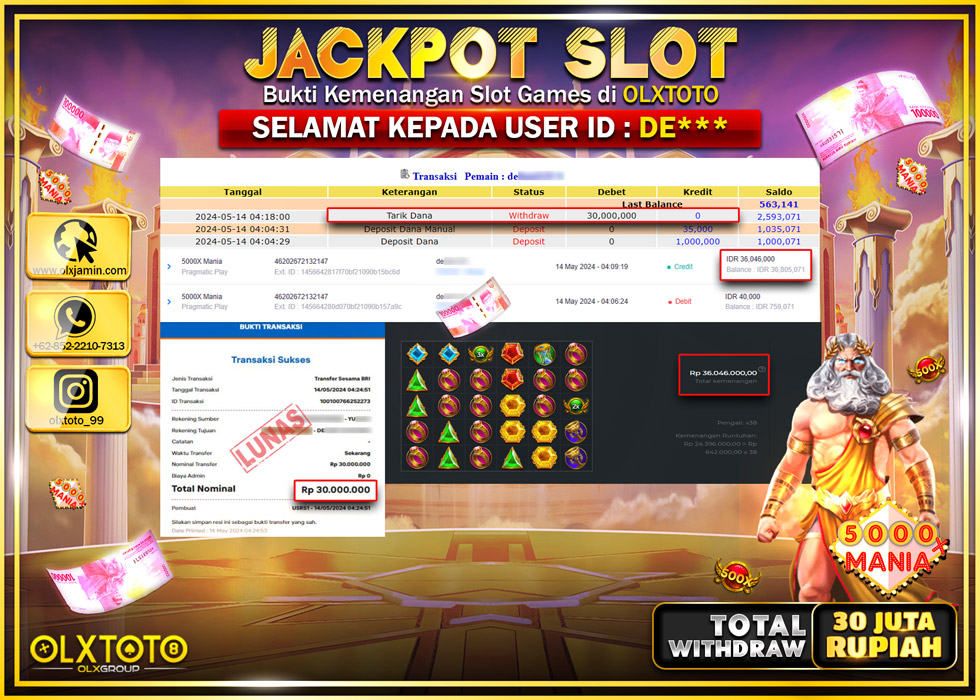 OLXTOTO JACKPOT SLOT 5000X MANIA  Rp.30.000.000.,- LUNAS