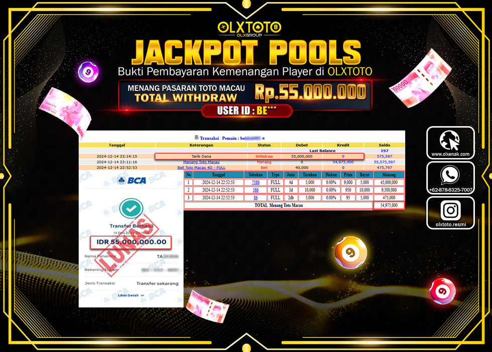 OLXTOTO JACKPOT  TOGEL POOL TOTO MACAU Rp.55.000.000.,- LUNAS