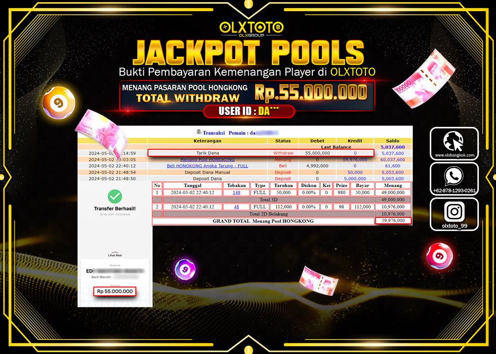 OLXTOTO JACKPOT TOGEL POOL HONGKONG  Rp.55.000.000.,- LUNAS