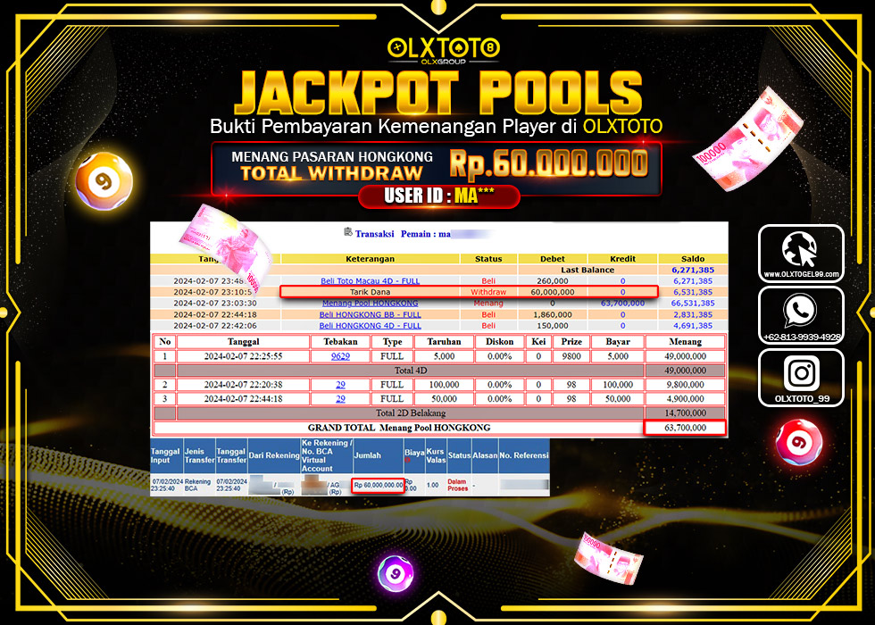 OLXTOTO JACKPOT TOGEL PASARAN HONGKONG  Rp.60.000.000.,- LUNAS