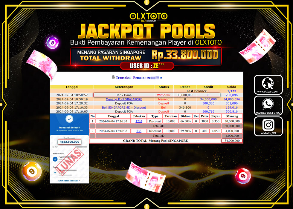 OLXTOTO JACKPOT  TOGEL POOL SINGAPORE Rp.33.800.000.,- LUNAS
