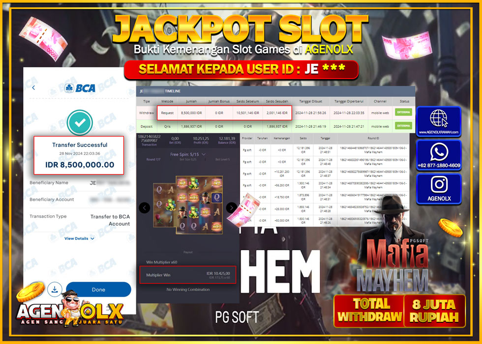 AGENOLX JACKPOT SLOT MAFIA MAYHEM Rp 8.000.000,- LUNAS