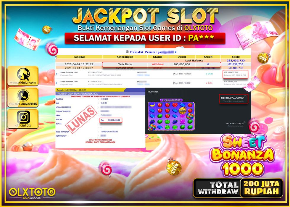 BINTANGSLOT77 JACKPOT SLOT SWEET BONANZA 1000 Rp200.000.000.,- LUNAS