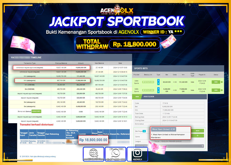 AGENOLX JACKPOT SPOORTBOOK Rp 18.800.000,- LUNAS