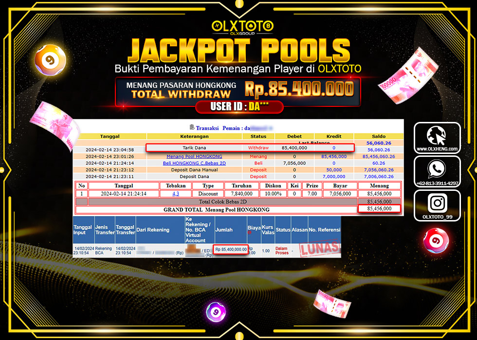 OLXTOTO JACKPOT TOGEL PASARAN HONGKONG Rp.85.400.000.,- LUNAS