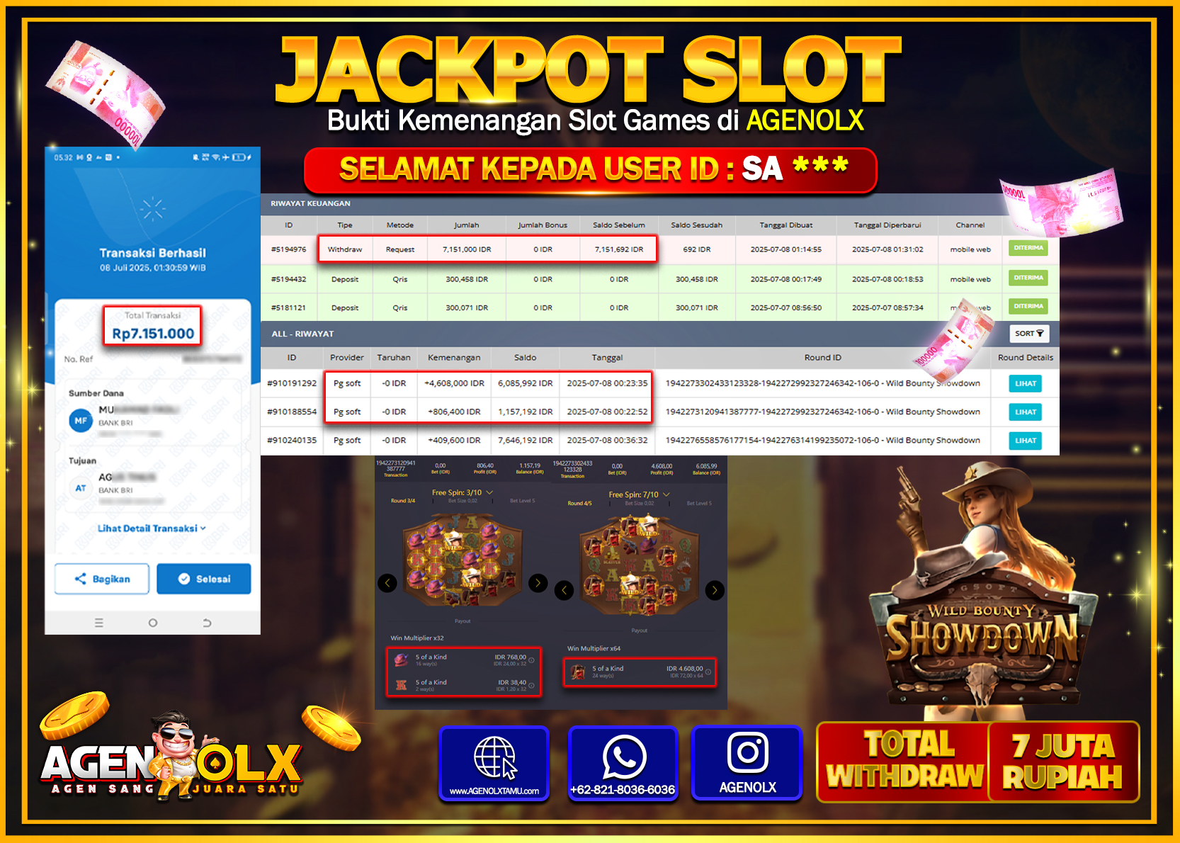 AGENOLX JACKPOT  SLOT WILD BOUNTHY SHOWDOWN  Rp 7.151.000,- LUNAS