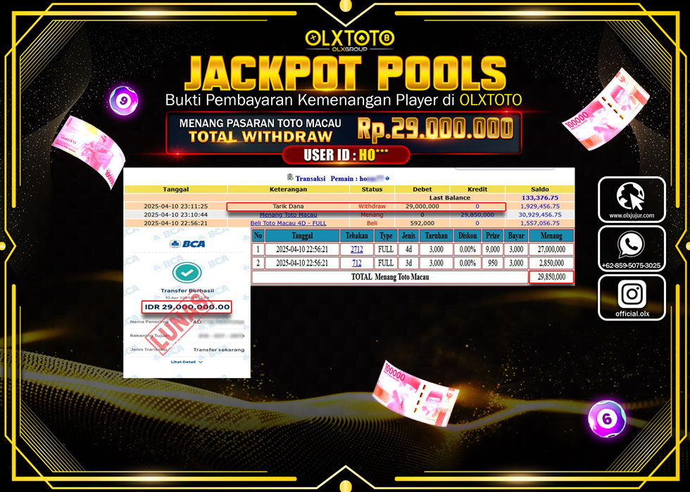 BINTANGSLOT77 JACKPOT TOGEL PASARAN TOTO MACAU Rp.29.000.000.,- LUNAS