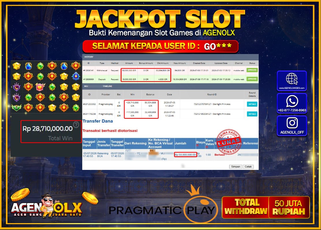 AGENOLX JACKPOT SLOT STARLIGHT PRINCES  Rp 50.000.000- LUNAS