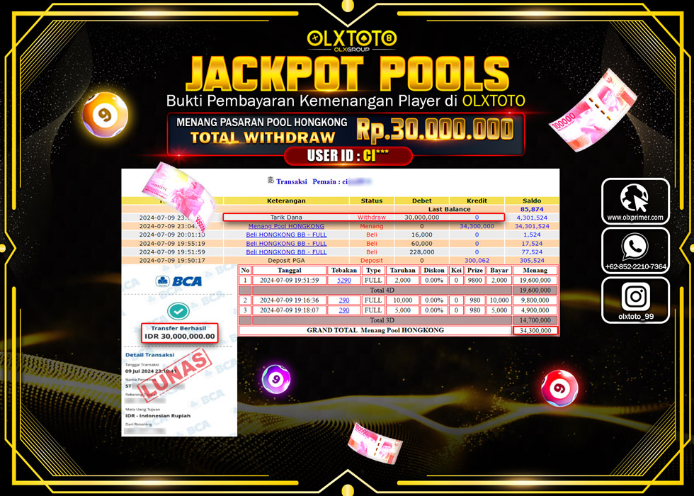 OLXTOTO JACKPOT  TOGEL POOL HONGKONG Rp.30.000.000.,- LUNAS