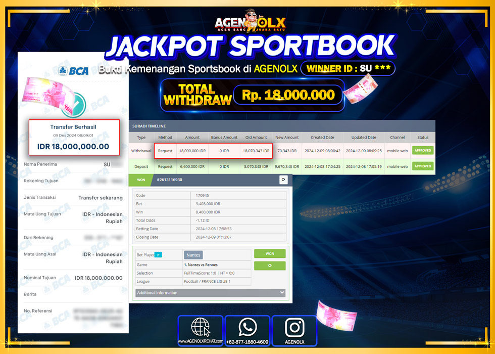 AGENOLX JACKPOT SPOORTBOOK Rp 18.000.000,- LUNAS