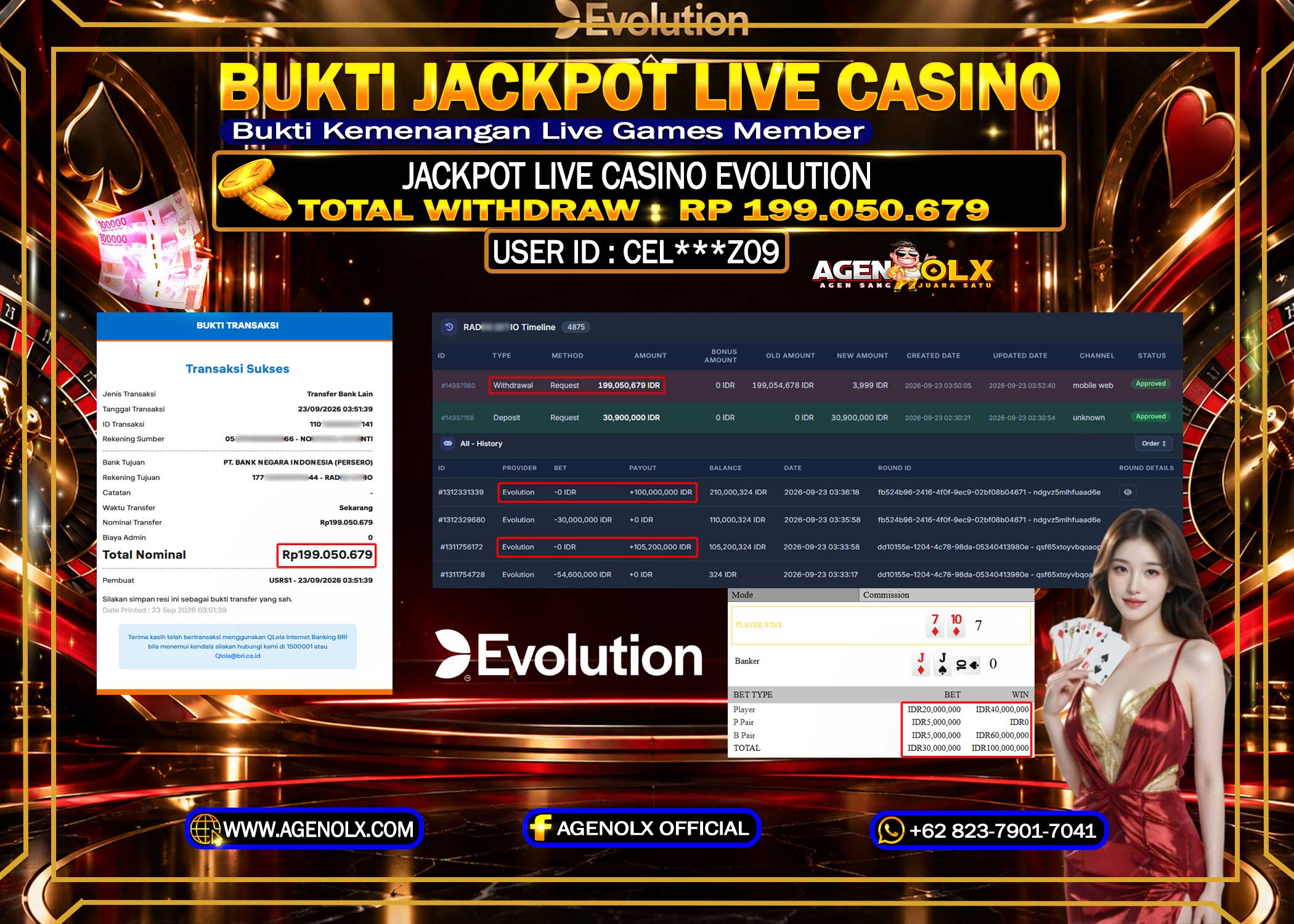 AGENOLX JACKPOT LIVE CASINO - EVOLUTION    RP 199,050,679 - LUNAS