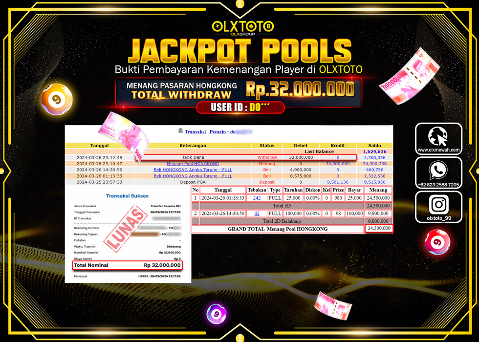 OLXTOTO JACKPOT TOGEL PASARAN HONGKONG Rp.32.000.000.,- LUNAS