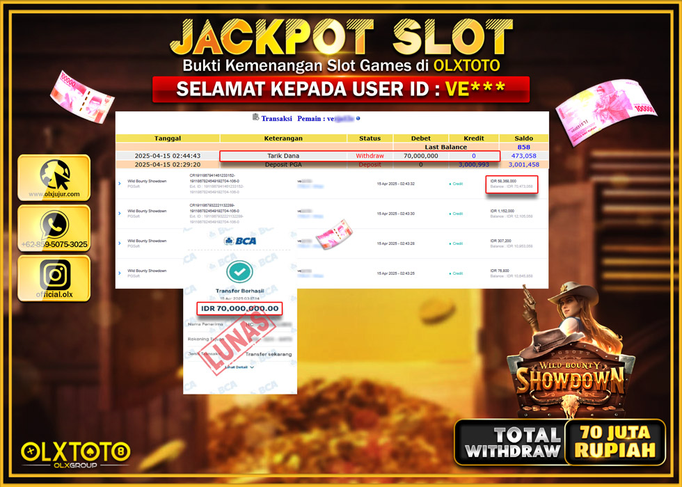 BINTANGSLOT77 JACKPOT SLOT WILD BOUTY SHOWDOWN  Rp.70.000.000.,- LUNAS