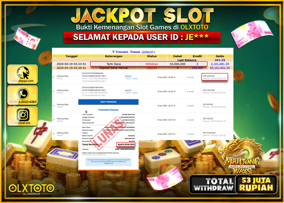 BINTANGSLOT77 JACKPOT SLOT MAHJONG WAYS  Rp.53.000.000.,- LUNAS