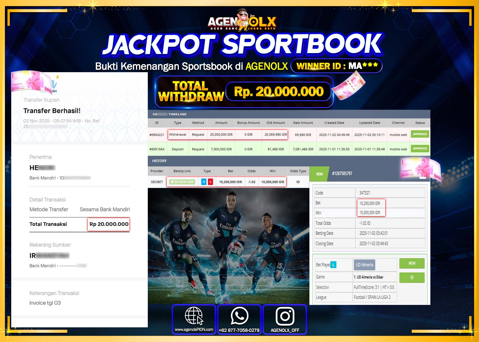 AGENOLX JACKPOT SPORTBOOK   Rp 20,000,000,- LUNAS