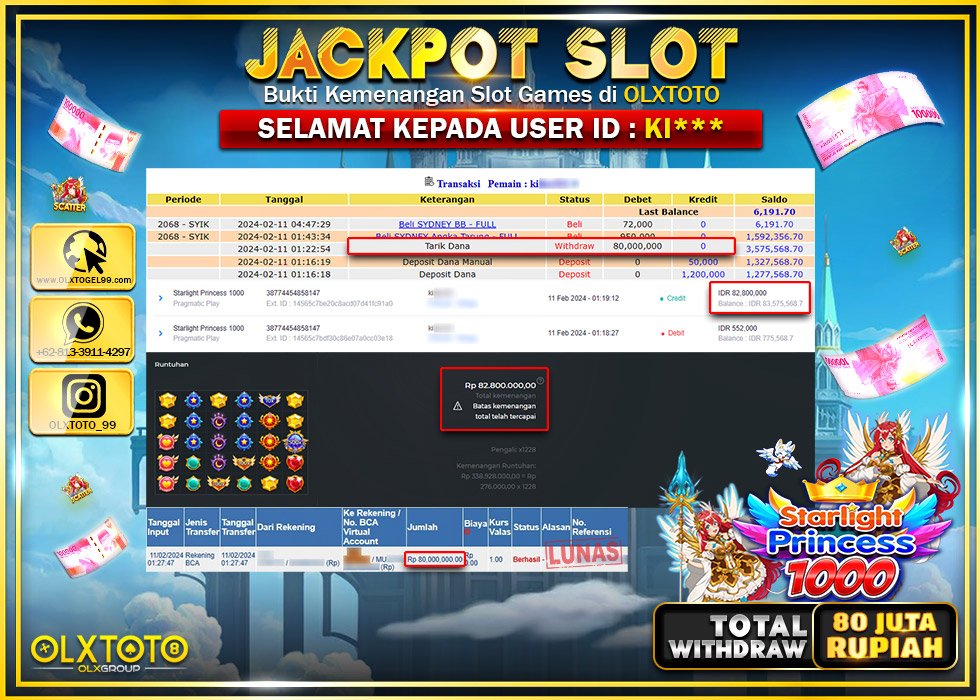 OLXTOTO JACKPOT SLOT STARLIGHT PRINCESS 1000 Rp.80.000.000.,- LUNAS