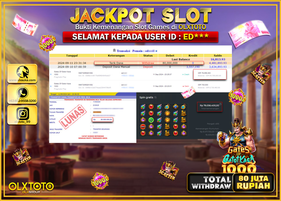 OLXTOTO JACKPOT  SLOT GATE OF GATOT KACA 1000 Rp.80.000.000.,- LUNAS