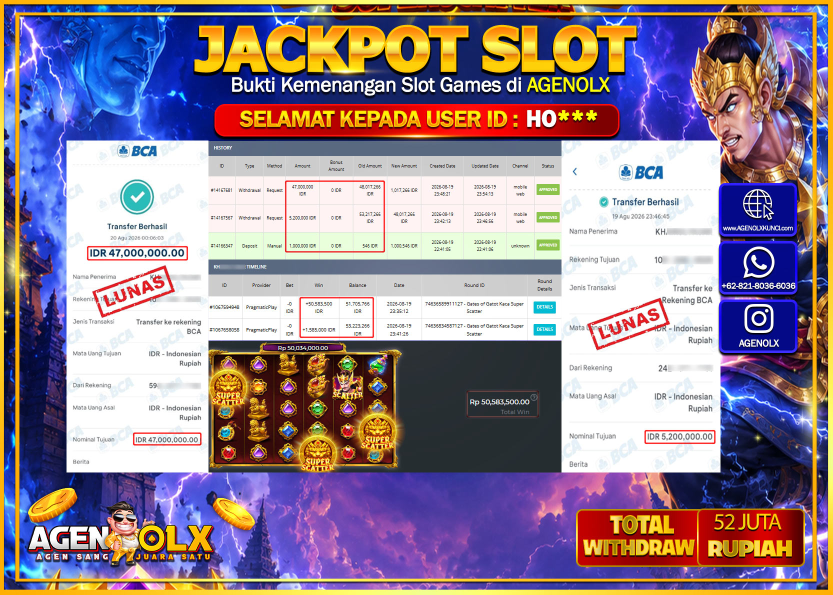 AGENOLX JACKPOT SLOT  GATES OF GATOT KACA SUPER SCATTER  Rp 52.200.000 -LUNAS