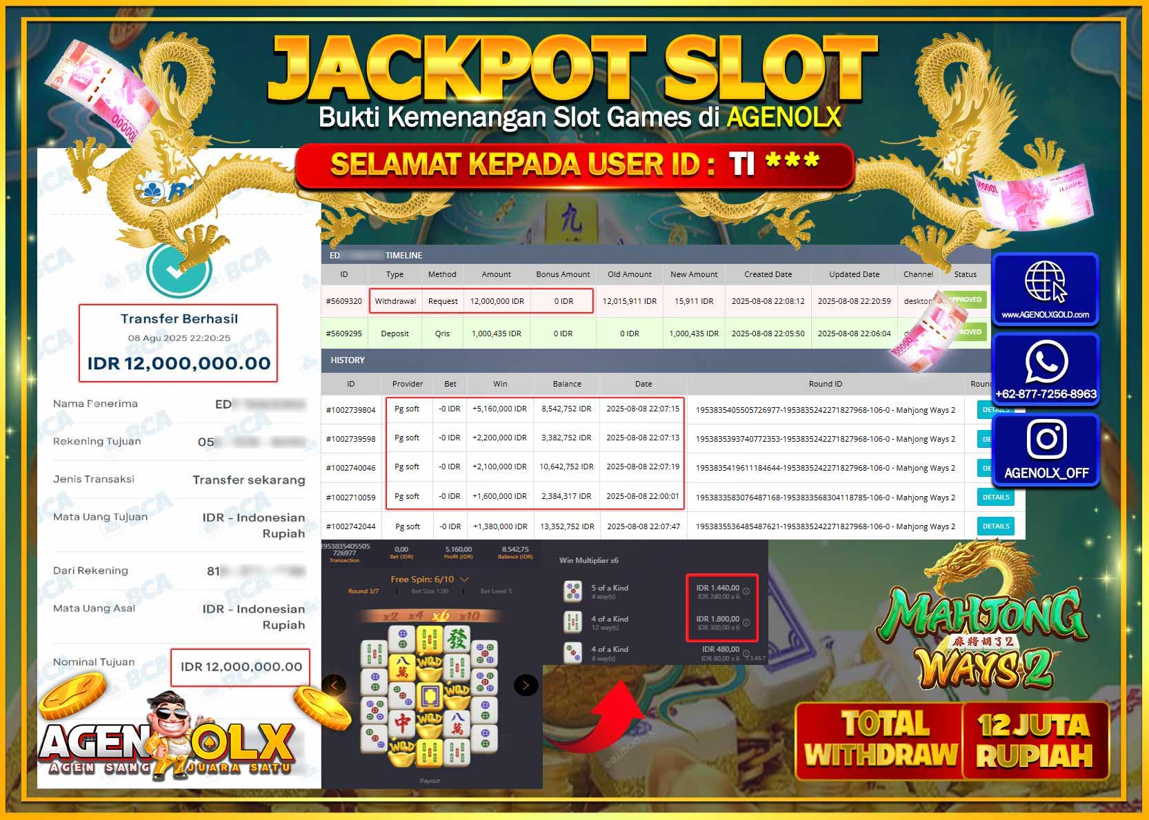 AGENOLX JACKPOT SLOT MAHJONG WAYS 2  Rp 12.000.000,- LUNAS