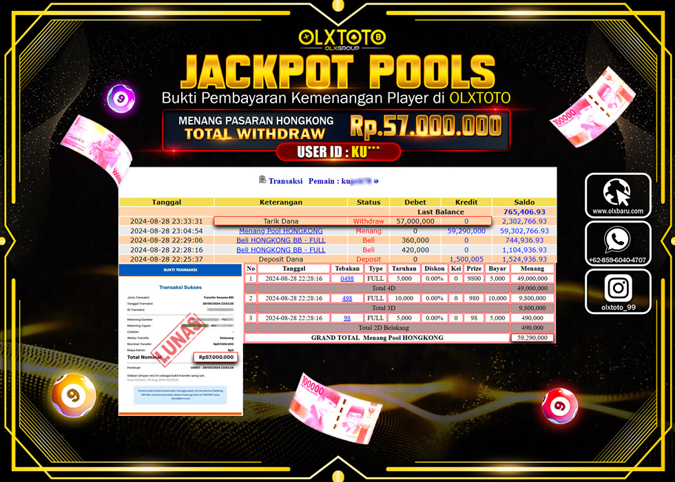 OLXTOTO JACKPOT  TOGEL POOL HONGKONG Rp.57.000.000.,- LUNAS