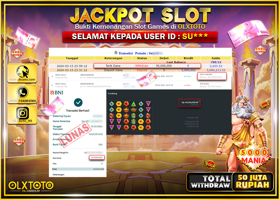 OLXTOTO JACKPOT SLOT 5000X MANIA Rp.50.000.000.,- LUNAS
