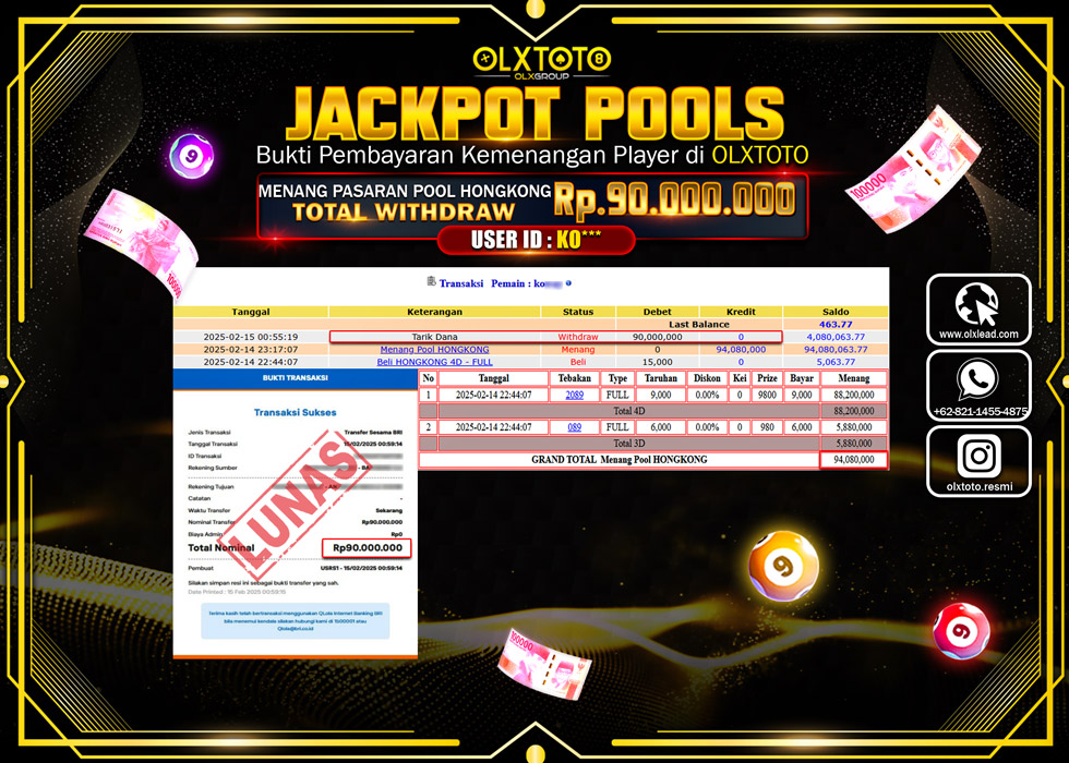 OLXTOTO JACKPOT  TOGEL POOL HONGKONG Rp.90.000.000.,- LUNAS