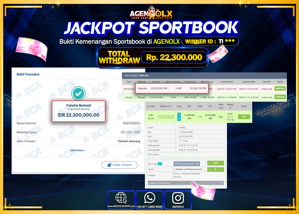AGENOLX JACKPOT SPORTBOOK Rp 22.300.000,- LUNAS