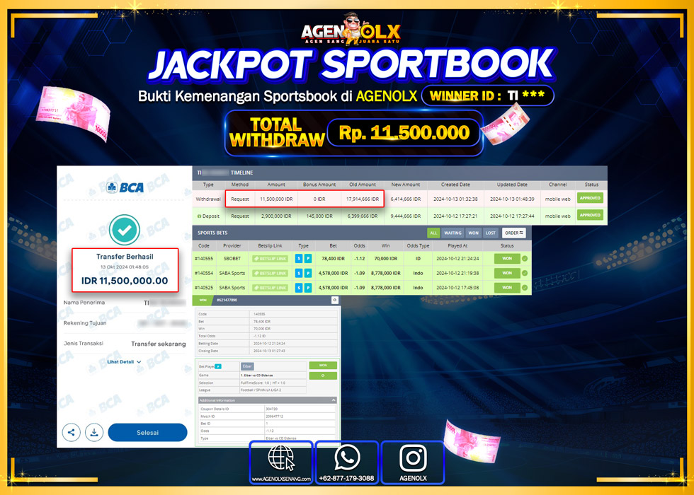 AGENOLX JACKPOT  SPOORTBOOKRp   Rp11.500.000,- LUNAS