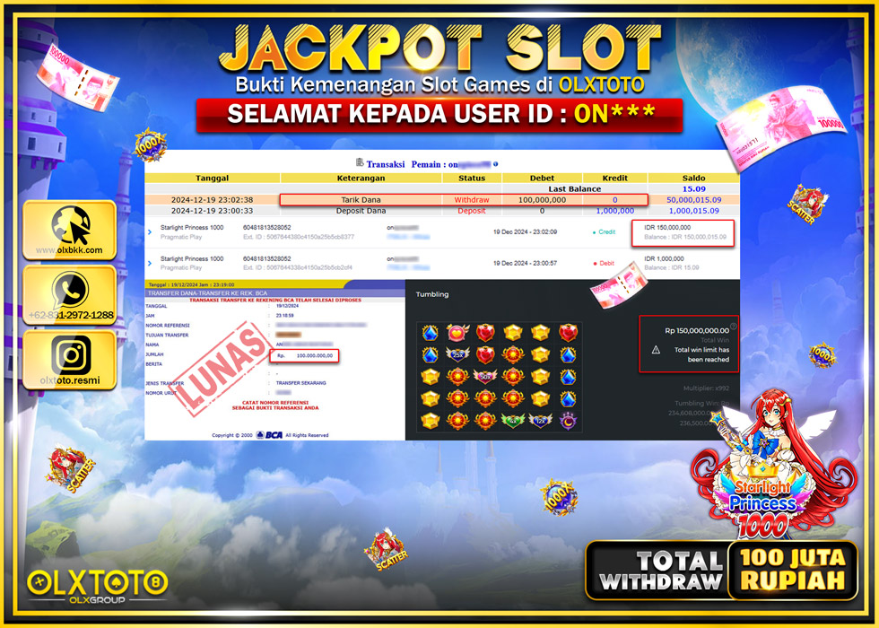 OLXTOTO JACKPOT  SLOT STARLIGHT PRINCESS 1000 Rp.100.000.000.,- LUNAS