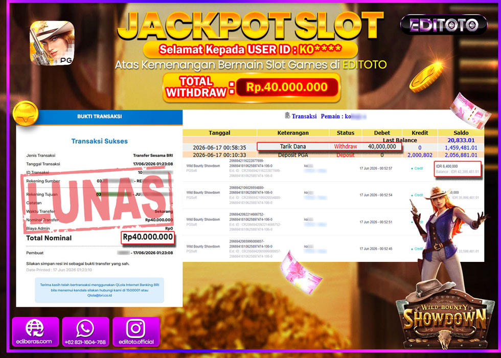 JACKPOT EDITOTO SLOT WILD BOUNTY SHOWDOWN Rp.40.000.000,- LUNAS