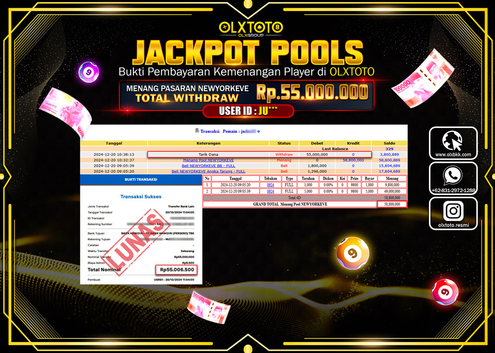 OLXTOTO JACKPOT  TOGEL POOL NEWYORKEVE Rp.55.000.000.,- LUNAS