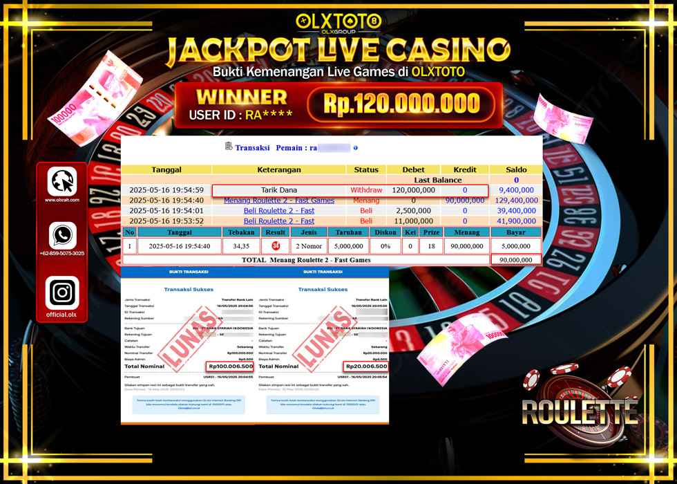 BINTANGSLOT77 JACKPOT  LIVE GAMES ROULETTE 2 Rp.120.000.000.,- LUNAS