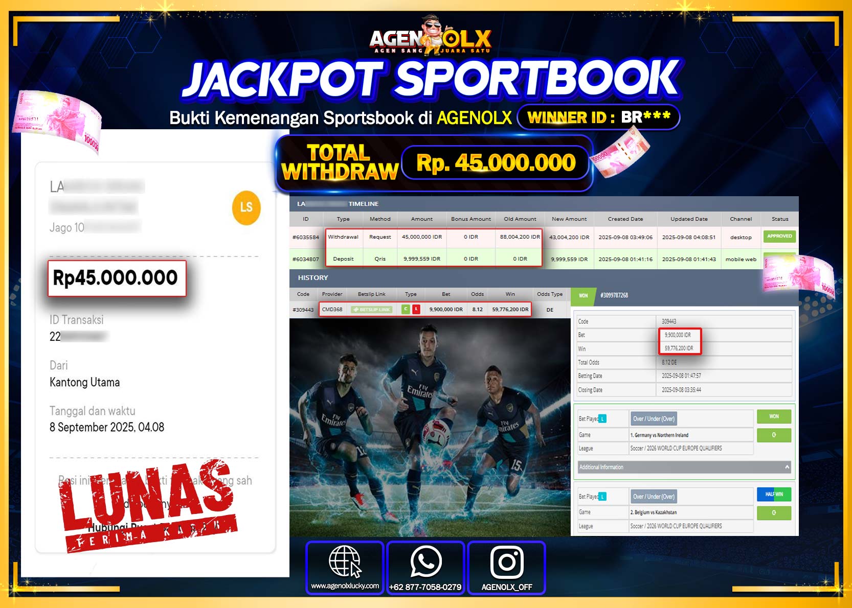 AGENOLX JACKPOT SPORTBOOK Rp 45,000,000,- LUNAS