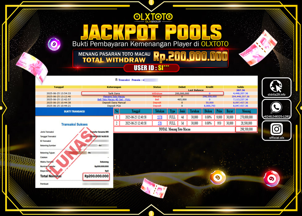 BONDAN69 JACKPOT  TOGEL TOTO MACAU Rp.200.00.000.,- LUNAS