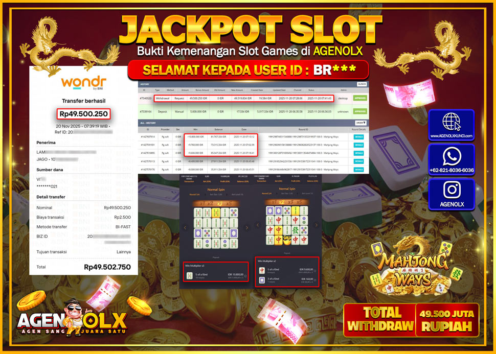 AGENOLX JACKPOT SLOT MAHJONG WAYS Rp 49,500,250,- LUNAS