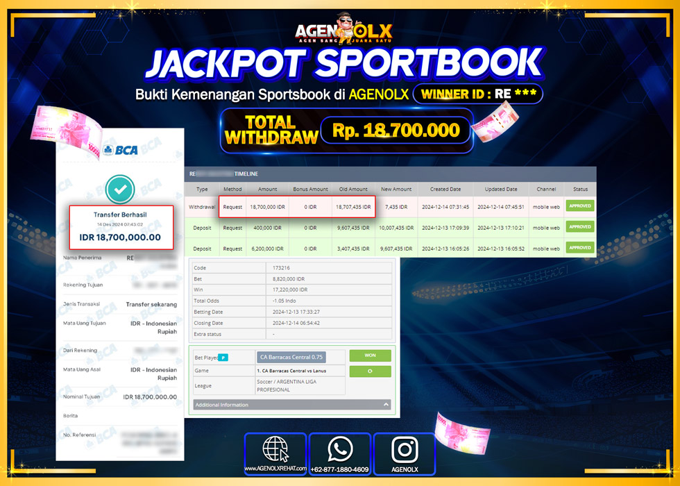 AGENOLX JACKPOT SPOORTBOOK Rp 18.700.000,- LUNAS