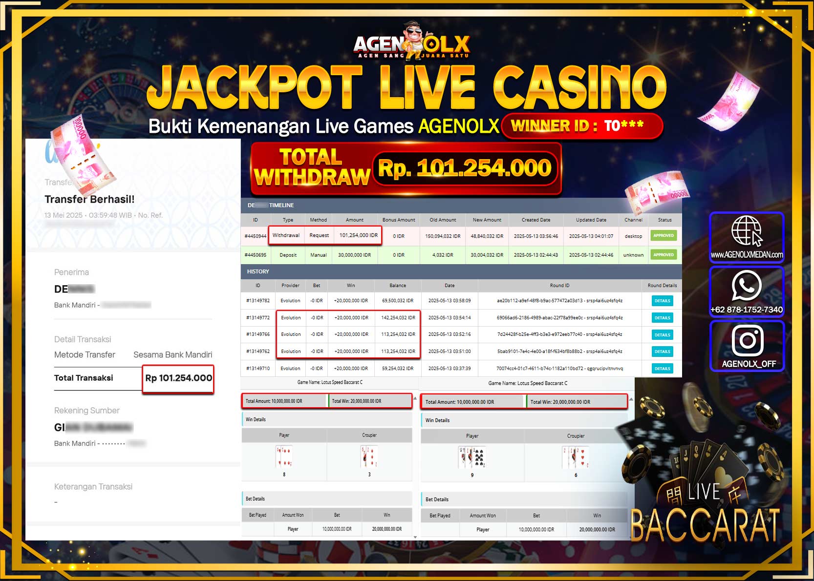 AGENOLX JACKPOT LIVE CASINO LOTUS SPEED BACCARAT C Rp 101.254.000,- LUNAS