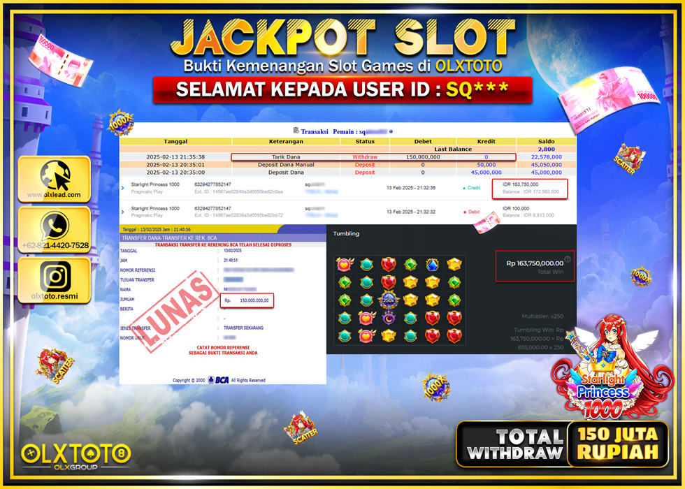 OLXTOTO JACKPOT  SLOT STARLIGHT PRINCESS 1000  Rp.150.000.000.,- LUNAS