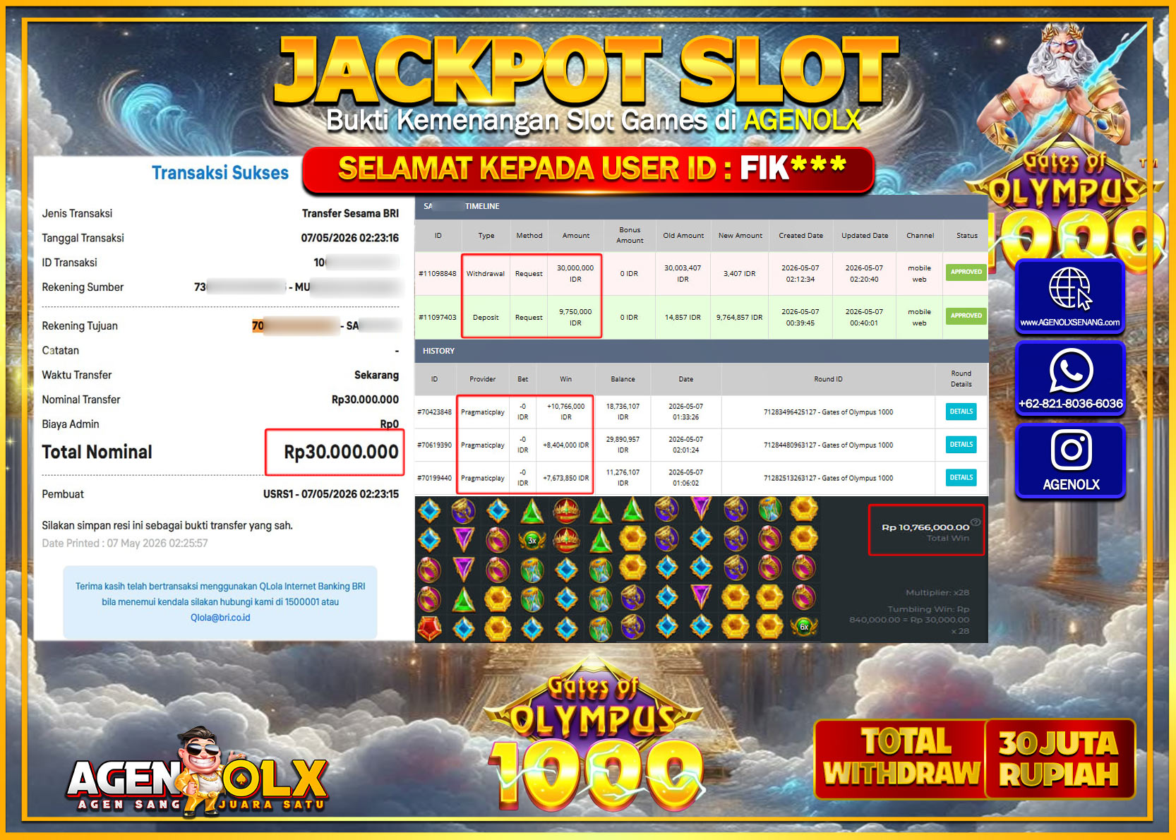 AGENOLX JACKPOT SLOT GATES OF OLYMPUS 1000 Rp 30.000.000 - LUNAS