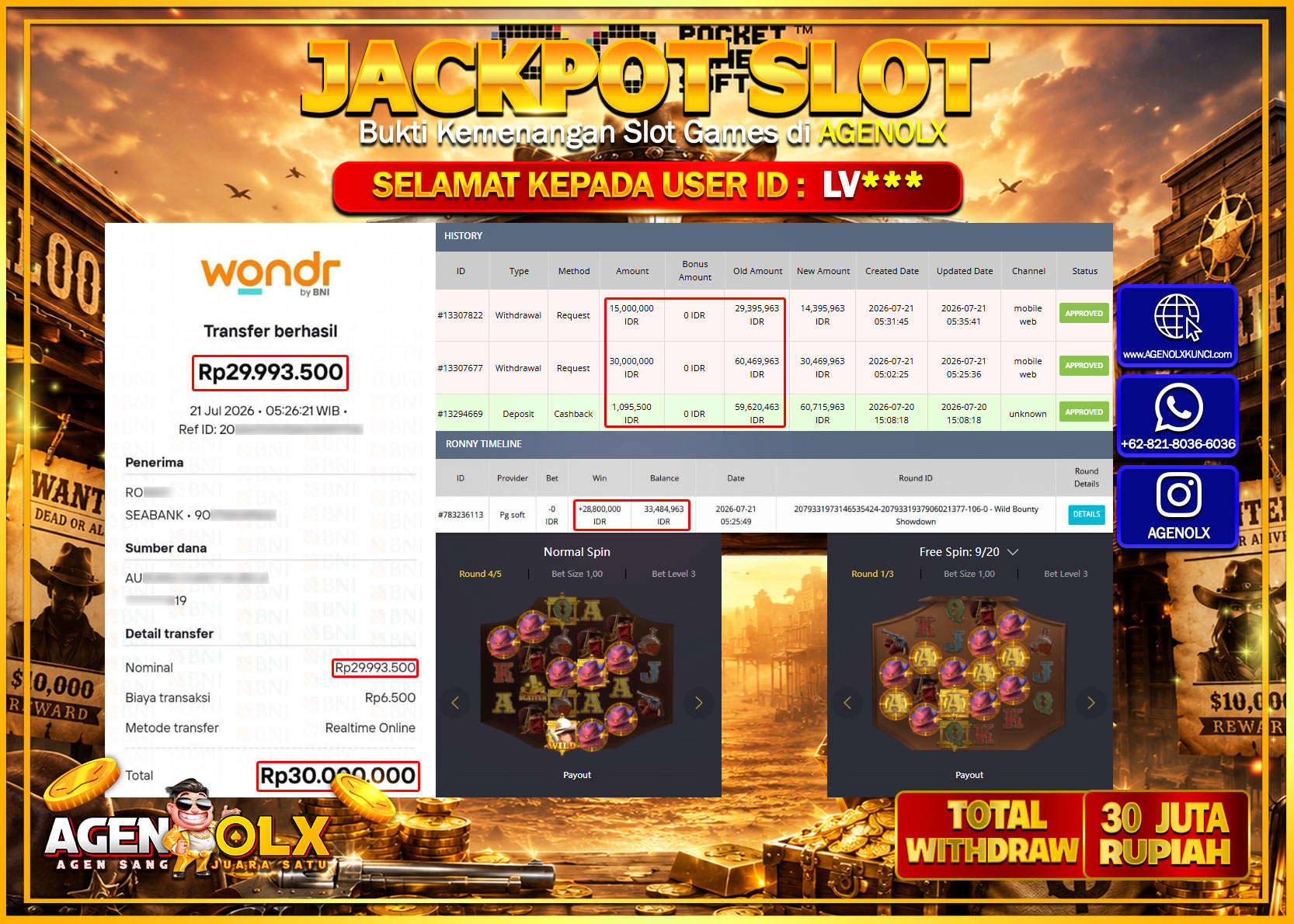 AGENOLX JACKPOT SLOT GATES OF WILD OF BOUNTY Rp  30.000.000 -LUNAS