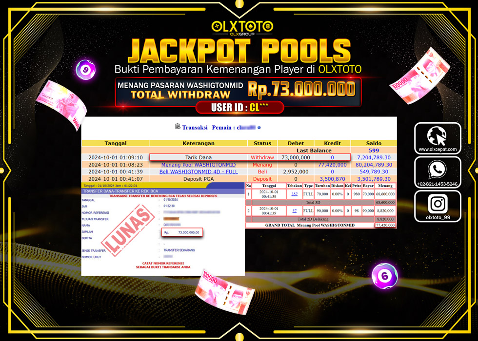 OLXTOTO JACKPOT  TOGEL POOL WASHIGTONMID Rp.73.000.000.,- LUNAS