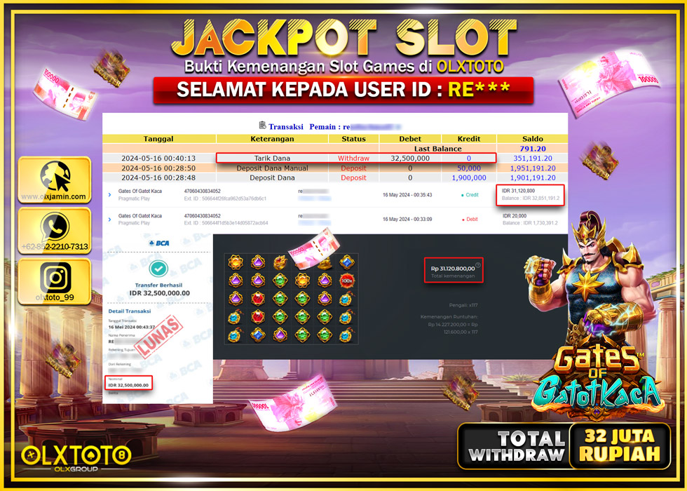 OLXTOTO JACKPOT SLOT GATES OF GATOT KACA   Rp.32.500.000.,- LUNAS
